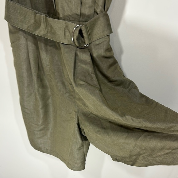 Together Green Notched Collar Shirt Romper with Belt Lace Detail - Picture 2 of 12